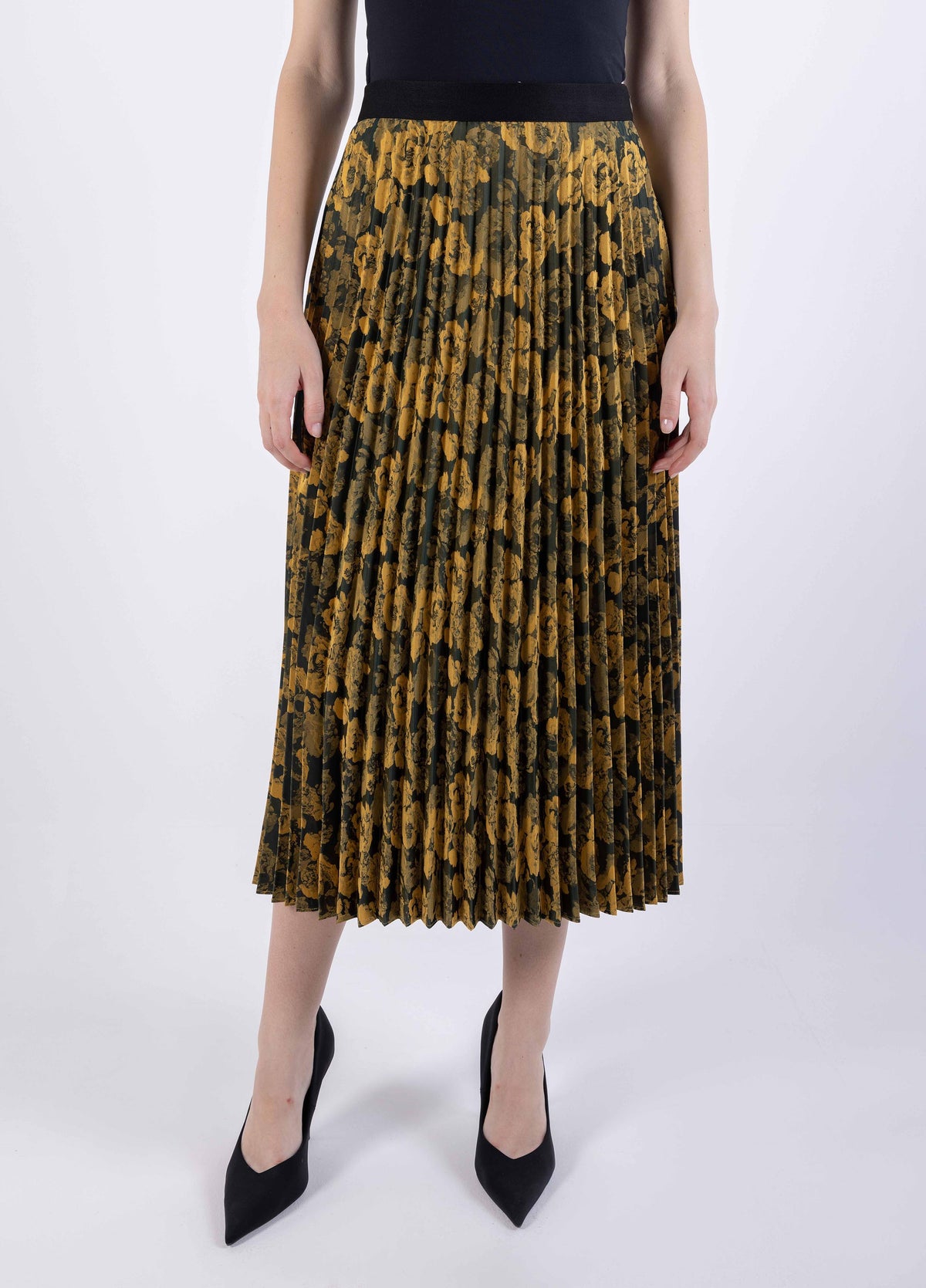 2301001-Floral Print Pleated Midi Skirt