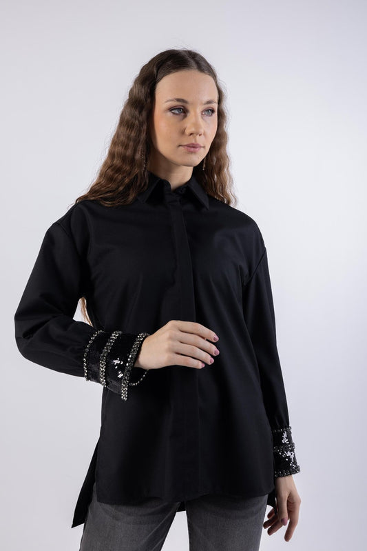 Embellished Metallic Asymmetrical  Hem Shirt