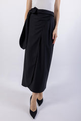 Overlap Knot Solid Maxi Skirt