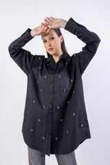 Bead-Embellished Oversized Shirt\ق عساو نيزم ز