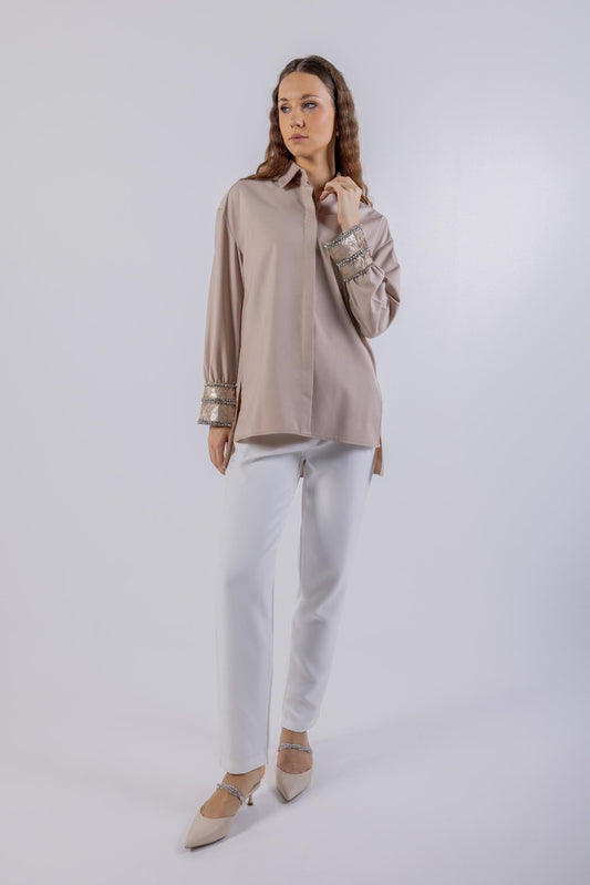 Embellished Metallic Asymmetrical  Hem Shirt