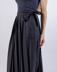 Pleated Solid Maxi Skirt