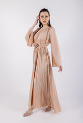 Pleated Rose Waist Belt Solid Dress