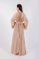 Pleated Rose Waist Belt Solid Dress