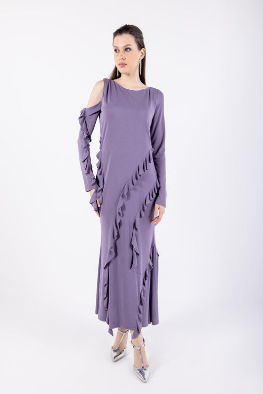 Off-Shoulder Solid Ruffled Dress\سف هداس ةشكشكب فاتكأب ة