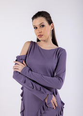 Off-Shoulder Solid Ruffled Dress\سف هداس ةشكشكب فاتكأب ة