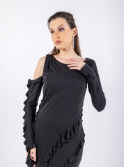 Off-Shoulder Solid Ruffled Dress\سف هداس ةشكشكب فاتكأب ة