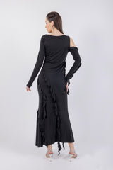 Off-Shoulder Solid Ruffled Dress\سف هداس ةشكشكب فاتكأب ة