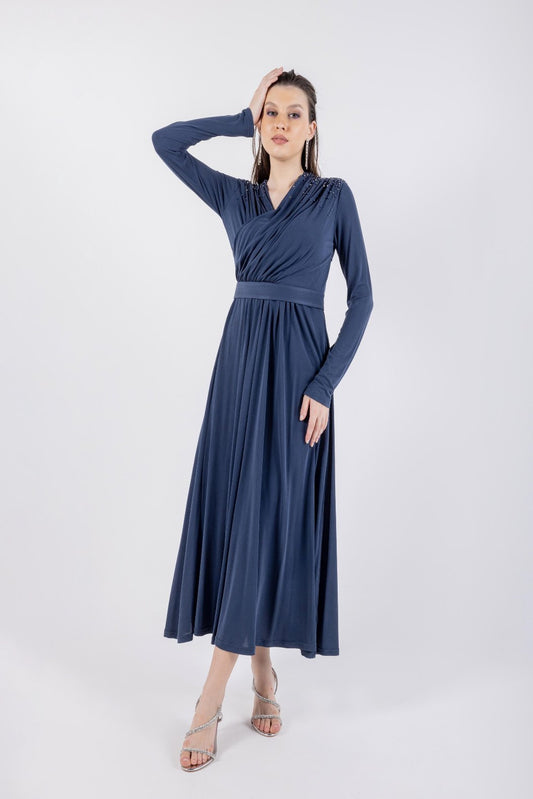 Modest Overlap Top Maxi Dress\ف يسكام مشتحم عم ءزج يولع ل