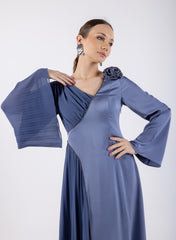 Half Pleated & Solid Asymmetrical Dress