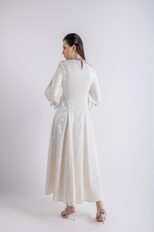 Embellished Neckline Embroidered Dress\فستان مطرزة بخط العنق المزخرف