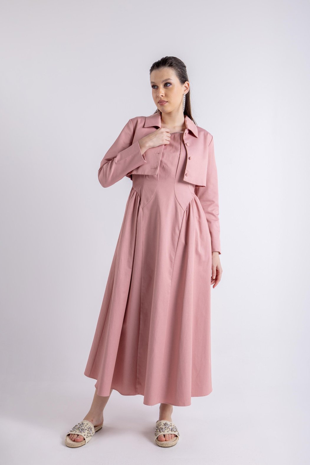 Cropped Blazer Solid Maxi Dress\قصيوع السترة الصلبة فستان ماكسي