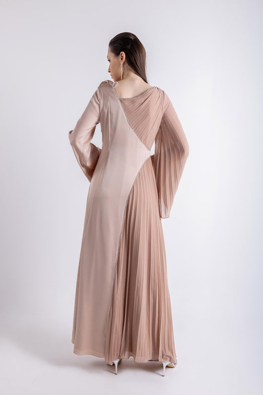 Half Pleated & Solid Asymmetrical Dress