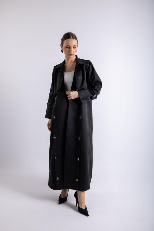 Trench Coat Style Abaya With Trouser Set