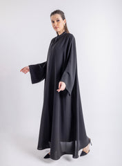 2465002-Black Kimono-Inspired Abaya with Subtle Stitching