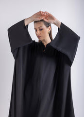 2465002-Black Kimono-Inspired Abaya with Subtle Stitching