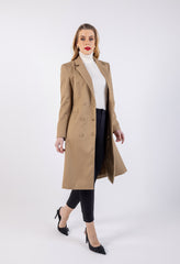 Solid Longline Double Breasted Coat\عم ليوط ةداس