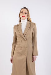 Solid Longline Double Breasted Coat\عم ليوط ةداس