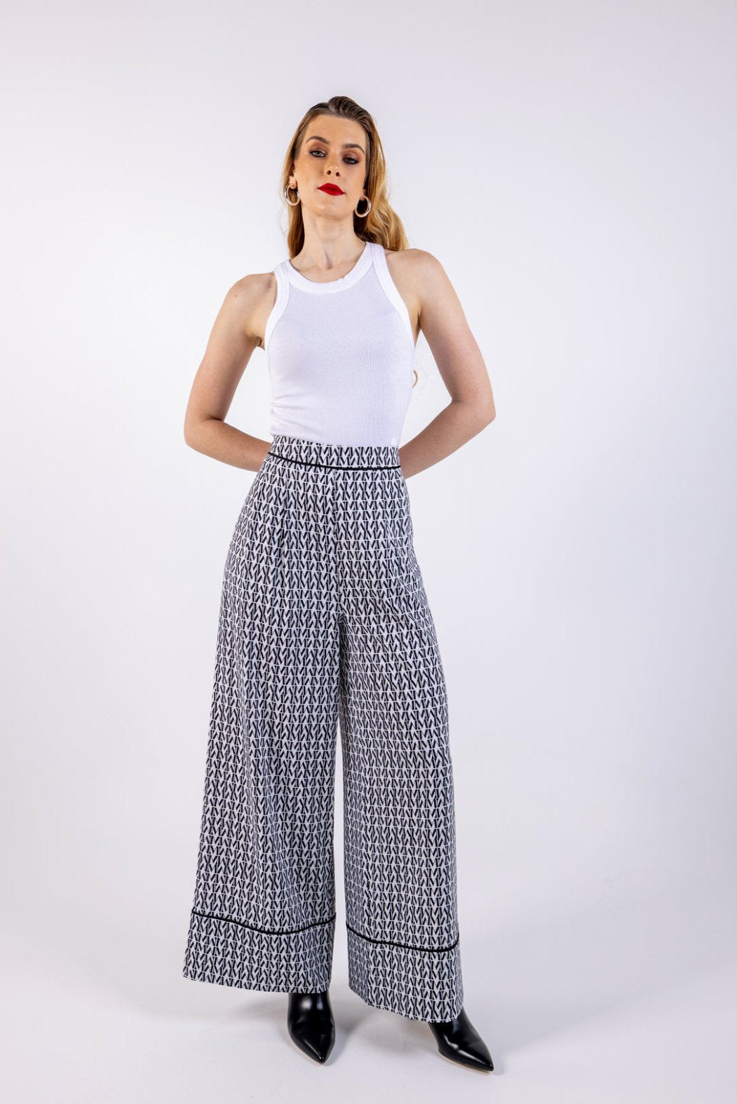 Monogram Patterned Multicolored Wide Leg Trousers