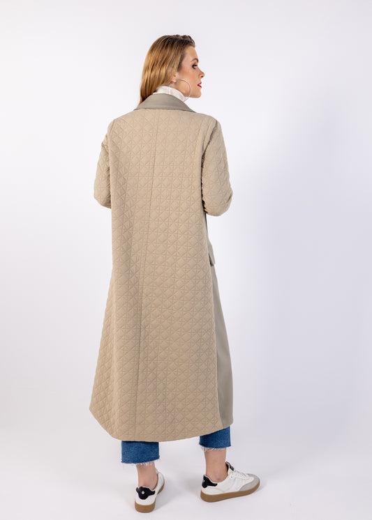 Two-Tone Quilted Sleeve Long Coat