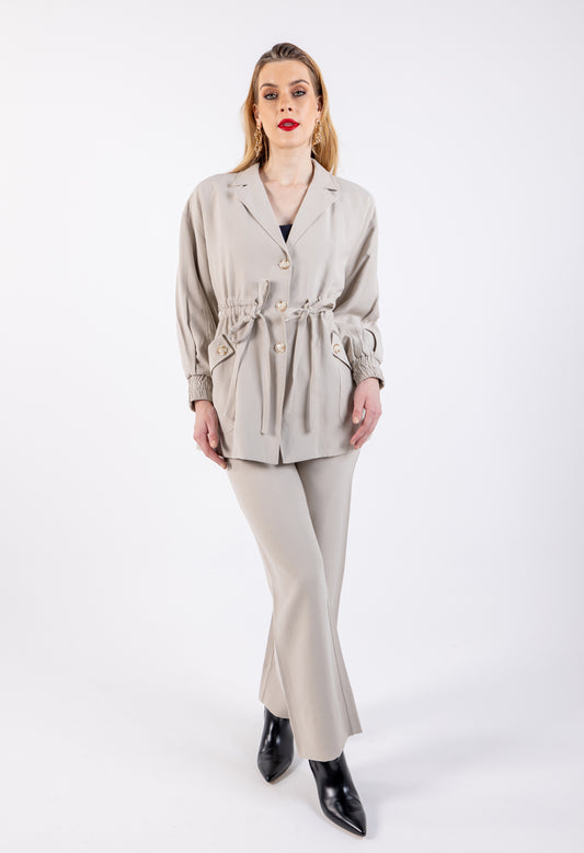 Elasticated Waist Solid Buttoned Shirt