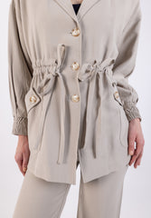 Elasticated Waist Solid Buttoned Shirt