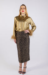 Metallic Feathered Hem Sleeves Shirt\ولب مامكأب تاذ ةفاح شير ي