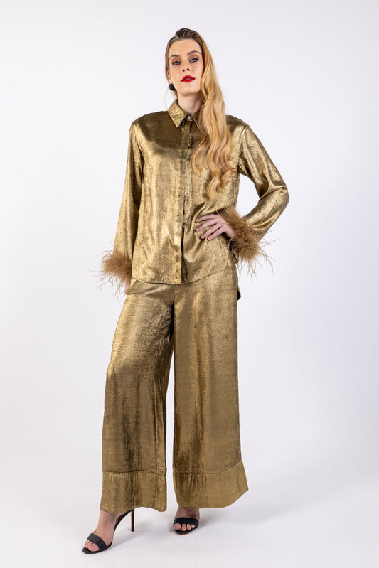 Metallic Wide Leg Trousers\ب عساو قاسلا ي