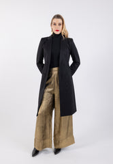 Solid Longline Double Breasted Coat\عم ليوط ةداس