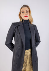 Solid Longline Double Breasted Coat\عم ليوط ةداس