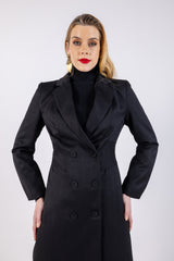 Solid Longline Double Breasted Coat\عم ليوط ةداس