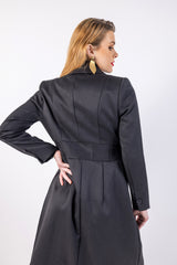 Solid Longline Double Breasted Coat\عم ليوط ةداس