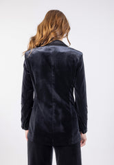 Bee Studded Solid Velvet Blazer\يلب يلمخم ةداس فرخزم لاكشأب ل