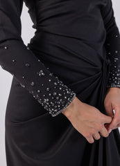 Solid Wrap Around Embellished Sleeves Maxi  Dress\ف يسكام هداس رصخب ي