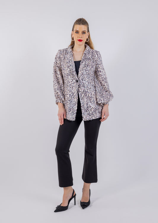 Textured Sequin Blazer with Balloon Sleeves