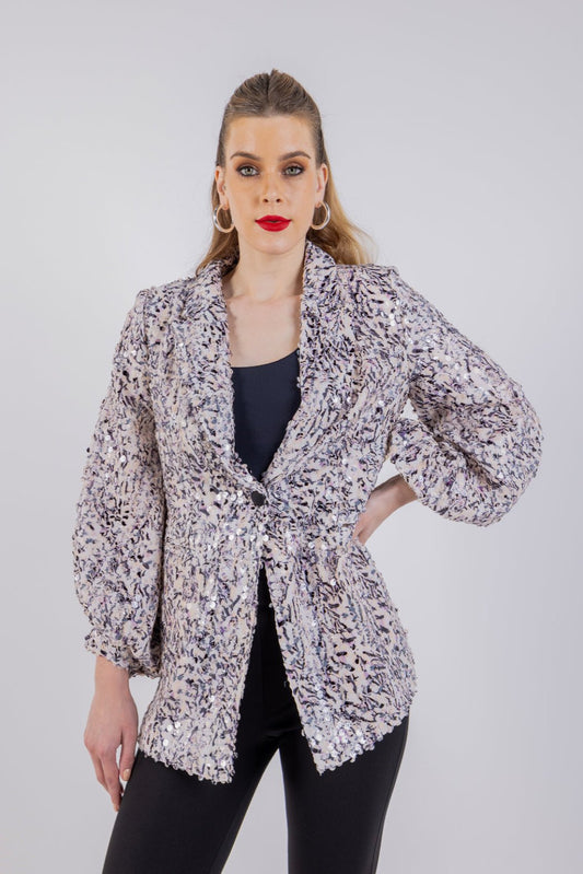 Textured Sequin Blazer with Balloon Sleeves