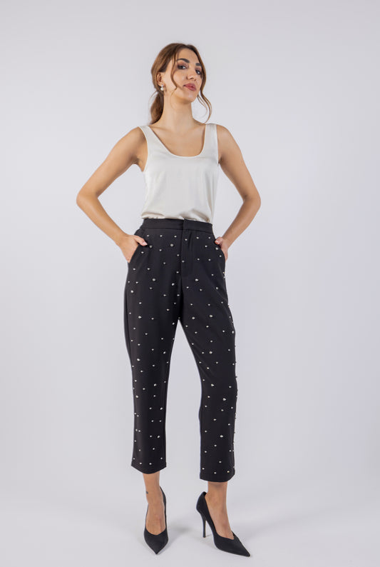 Studded Slim Fit Formal Trousers