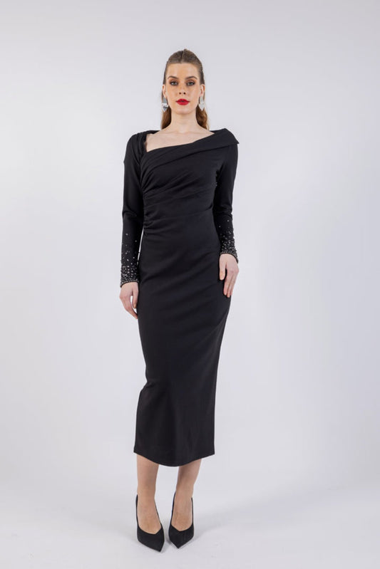 Asymmetric Neckline Fitted Maxi Dress\سف يسكام قيض ةصقب قنع ة