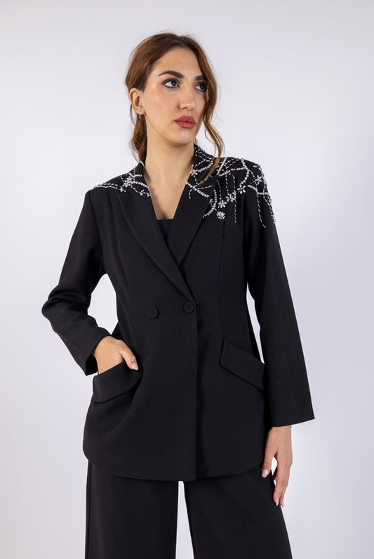 Embellished Shoulder Double Breasted Blazer\زيلب فرخزم ىلع ف