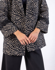 Bold Black Zebra Print Blazer with Beaded Sleeves