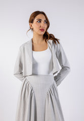 Cropped Striped Sequenced Sleeves Blazer