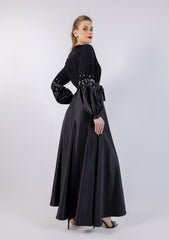 Embellished V-Neck Puff Sleeve Gown\اتسف فرخزم مامكأب ةضافضف طخو قنع ىلع  لكش فرح V