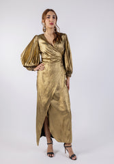 Metallic Embellished Puff Hem Sleeves  Maxi Dress\ف يسكام مامكأب ةضافضف ةفرخزم  نولب ي