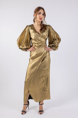 Metallic Embellished Puff Hem Sleeves  Maxi Dress\ف يسكام مامكأب ةضافضف ةفرخزم  نولب ي