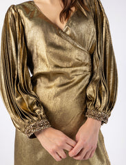 Metallic Embellished Puff Hem Sleeves  Maxi Dress\ف يسكام مامكأب ةضافضف ةفرخزم  نولب ي