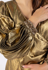 Metallic Embellished Puff Hem Sleeves  Maxi Dress\ف يسكام مامكأب ةضافضف ةفرخزم  نولب ي