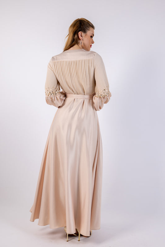 Embellished V-Neck Puff Sleeve Gown\اتسف فرخزم مامكأب ةضافضف طخو قنع ىلع  لكش فرح V