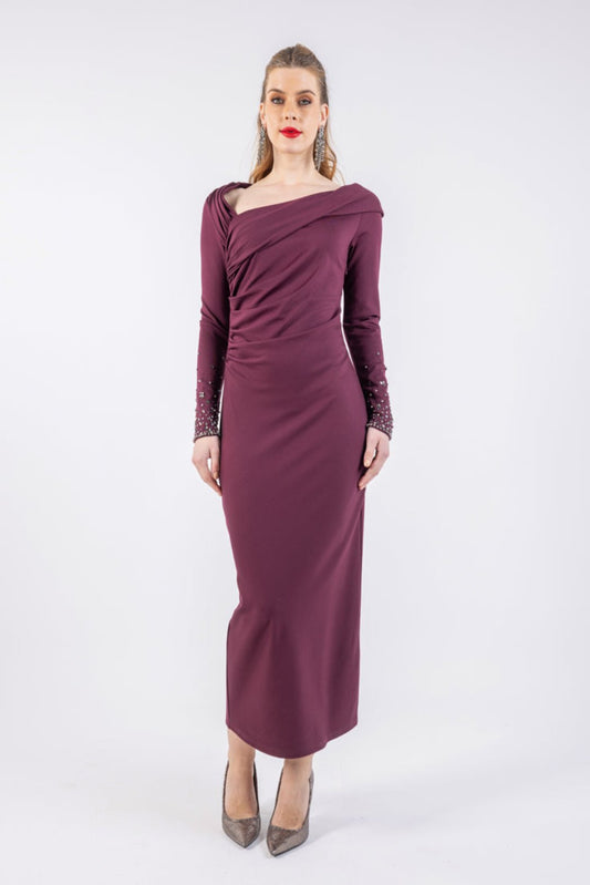 Asymmetric Neckline Fitted Maxi Dress\سف يسكام قيض ةصقب قنع ة