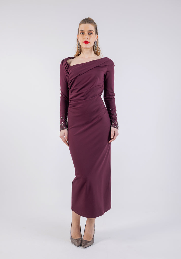 Asymmetric Neckline Fitted Maxi Dress\سف يسكام قيض ةصقب قنع ة