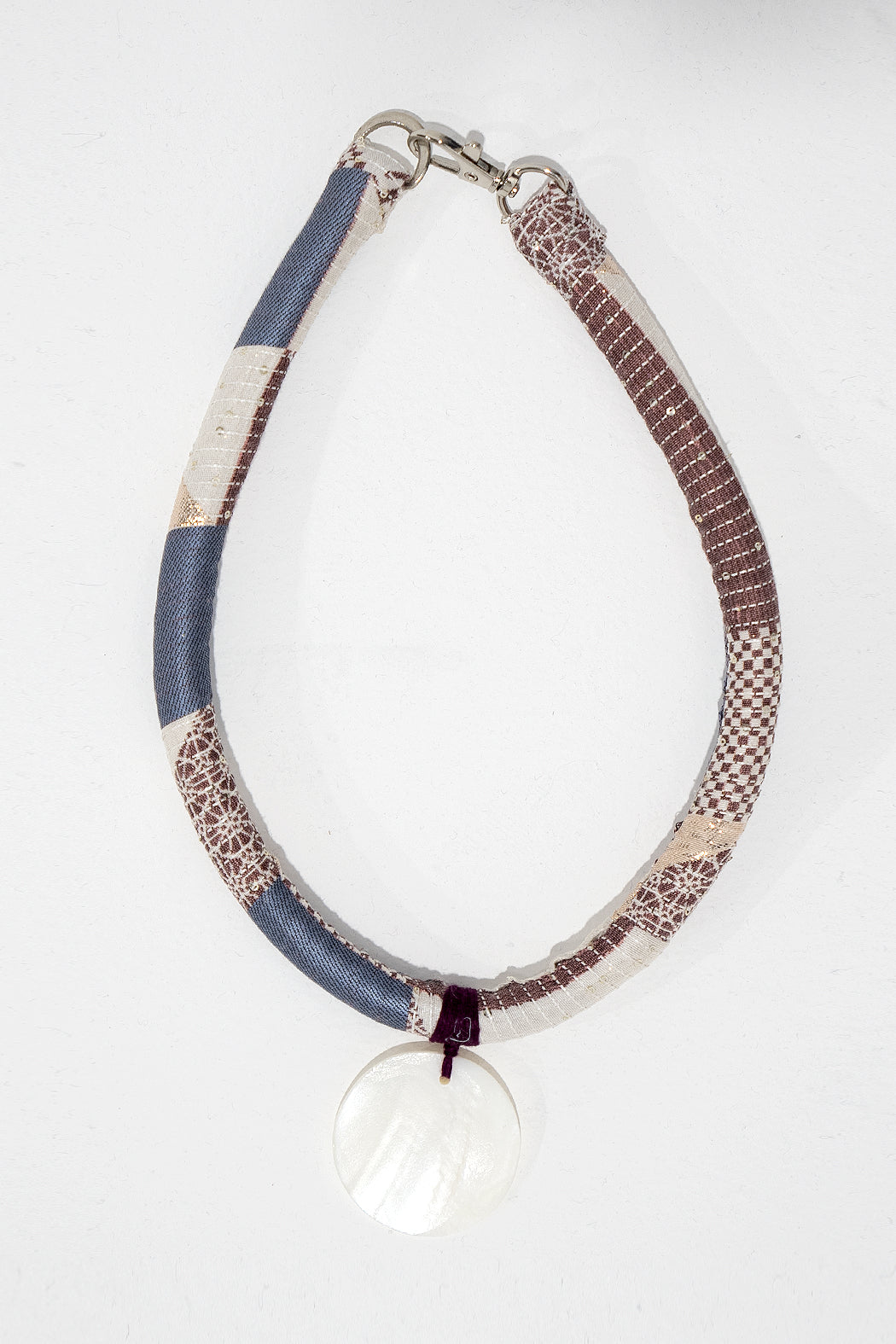 Elegant Fabric & Shell Pendant Choker